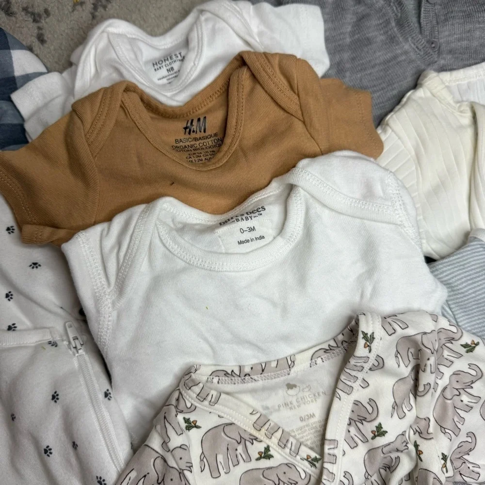 100% Organic Cotton and Wool Neutrals Unisex Baby Clothing 9 Pc Bundle Lot